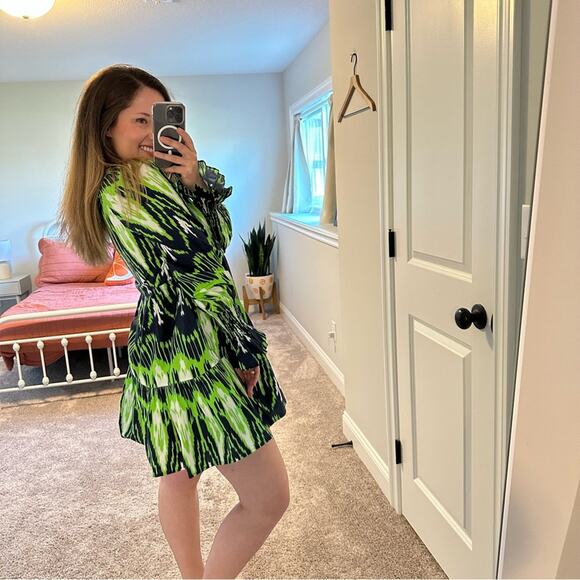 NWT FIGUE Green Blue Ikat Mini Dress XS - Picture 2 of 13